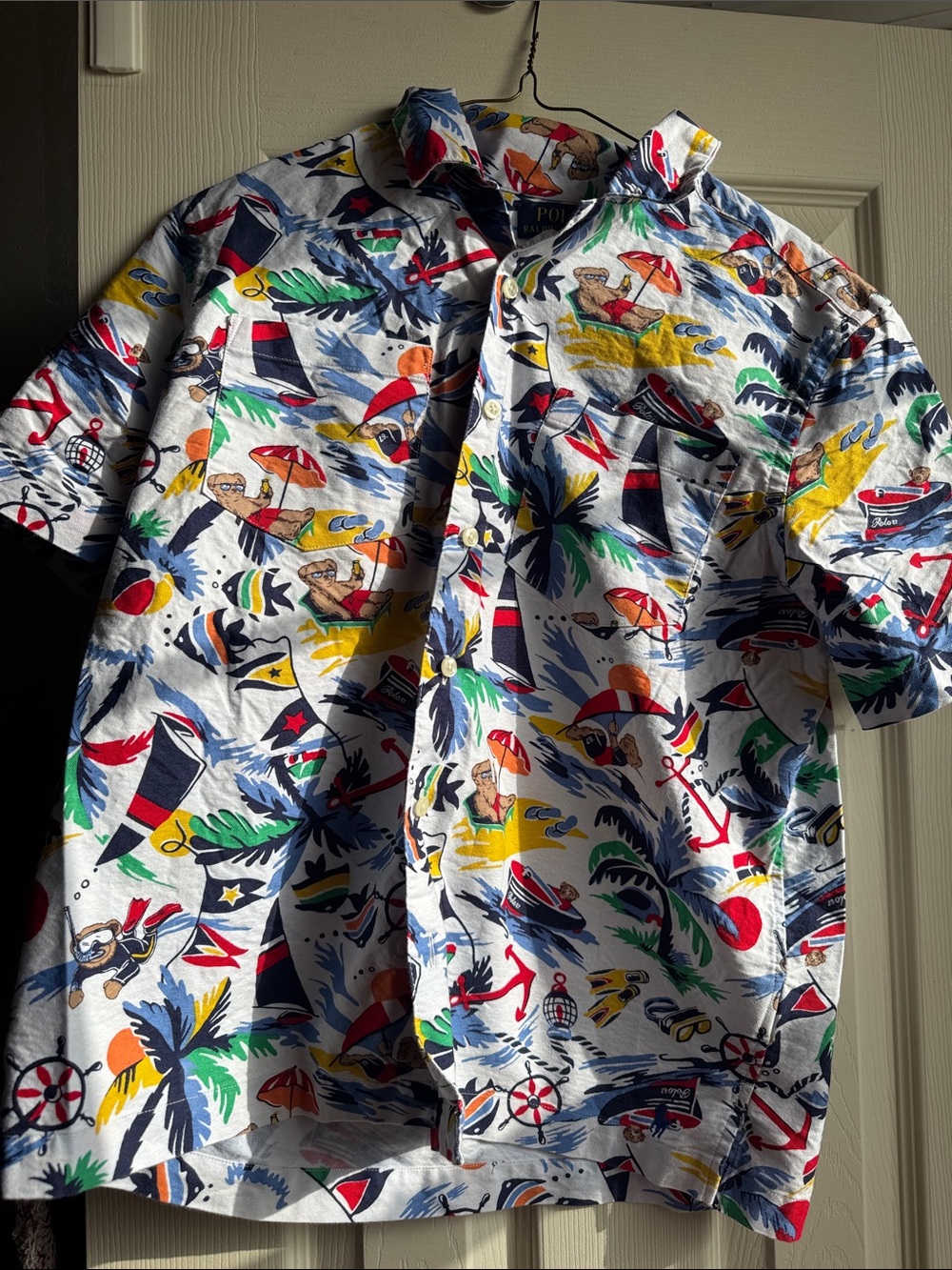 Polo by Ralph Lauren White Multicolor Tropical Print Short Sleeve Shirt